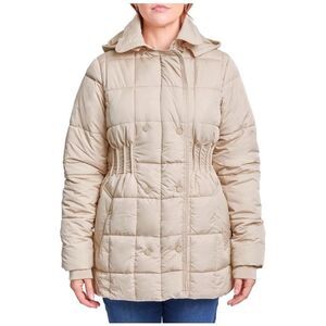 Women's Detailed Snap Puffer Jacket beige coat XL
